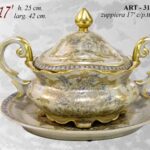 ZUPPIERA STIL ANTICO BAROCCO ORO BRONZO VINTAGE ORIENTALE PORCELLANA PIATTO 42cm
