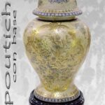 VASO CINESE POUTICHE CON BASE DA TAVOLO TERRA COPERCHIO ORO COLLEZIONE 40 cm