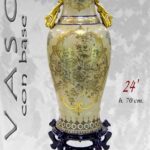 VASO CINESE TAVOLO TERRA ANFORA BASE TRADIZIONE COLLEZIONE ORO BIANCO BLU 70 cm