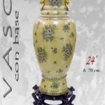 VASO CINESE TAVOLO TERRA ANFORA BASE TRADIZIONE COLLEZIONE FIORI ORO GIALLO 70cm