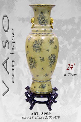 8025569031939 VASO CINESE TAVOLO TERRA ANFORA BASE TRADIZIONE COLLEZIONE FIORI ORO GIALLO 70cm - immagine 1