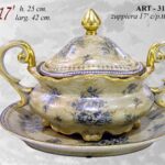 ZUPPIERA STIL ANTICO BAROCCO ORO BLU VINTAGE ORIENTALE PORCELLANA + PIATTO 42*25