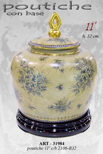 8025569031984 VASO CINESE POUTICHE CON BASE DA TAVOLO TERRA COPERCHIO ORO BLU COLLEZIONE 32 cm - immagine 1