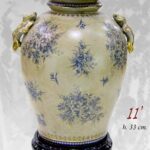 VASO CINESE TAVOLO TERRA AD ANFORA BIANCO BLU DISEGNO TRADIZIONE COLLEZIONE 33cm