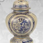 VASO CINESE POUTICHE BASE DA TAVOLO TERRA COPERCHIO ORO BLU COLLEZIONE 40 cm