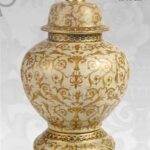 VASO CINESE POUTICHE BASE DA TAVOLO TERRA COPERCHIO ORO BRONZO COLLEZIONE 40 cm