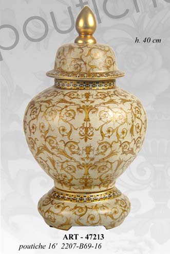 8025569047213 VASO CINESE POUTICHE BASE DA TAVOLO TERRA COPERCHIO ORO BRONZO COLLEZIONE 40 cm - immagine 1