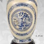 VASO CINESE TAVOLO TERRA AD ANFORA BIANCO BLU DISEGNO TRADIZIONE COLLEZIONE 35cm
