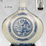 VASO CINESE BOTTIGLIA ANFORA TAVOLO DA TERRA DISEGNO COLLEZIONE BIANCO BLU 39 cm