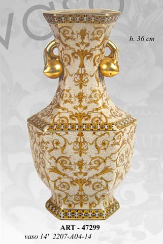 8025569047299 VASO CINESE ANFORA TAVOLO DA TERRA DISEGNO TRADIZIONE COLLEZIONE ORO BRONZO 36cm - immagine 1