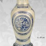 VASO CINESE TAVOLO TERRA AD ANFORA BIANCO BLU DISEGNO TRADIZIONE COLLEZIONE 48cm