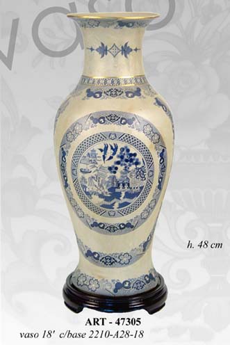 8025569047305 VASO CINESE TAVOLO TERRA AD ANFORA BIANCO BLU DISEGNO TRADIZIONE COLLEZIONE 48cm - immagine 1