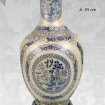 VASO CINESE TAVOLO DA TERRA ANFORA TRADIZIONE COLLEZIONE BLU BIANCO 46 cm