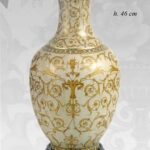 VASO CINESE TAVOLO TERRA ANFORA TRADIZIONE COLLEZIONE ORO BRONZO BIANCO 46 cm