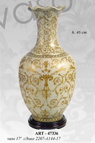 8025569047336 VASO CINESE TAVOLO TERRA ANFORA TRADIZIONE COLLEZIONE ORO BRONZO BIANCO 46 cm - immagine 1