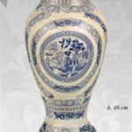VASO CINESE TERRA TAVOLO ANFORA  DISEGNO TRADIZIONE COLLEZIONE BIANCO BLU 46cm