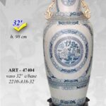 VASO CINESE TAVOLO DA TERRA ANFORA TRADIZIONE COLLEZIONE ORO BLU BIANCO 98 cm