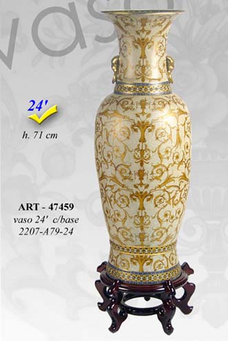 8025569047459 VASO CINESE TAVOLO TERRA ANFORA BASE TRADIZIONE COLLEZIONE ORO BRONZO 71 cm - immagine 1