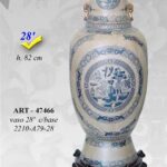 VASO CINESE TAVOLO DA TERRA ANFORA TRADIZIONE COLLEZIONE ORO BLU BIANCO 82 cm