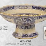 CENTROTAVOLA BIANCO BLU STILE CINESE ORIENTALE ORO VINTAGE CERAMICA Ø30*h14 CM