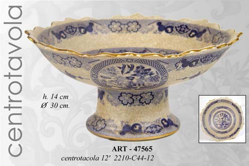 8025569047565 CENTROTAVOLA BIANCO BLU STILE CINESE ORIENTALE ORO VINTAGE CERAMICA Ø30*h14 CM - immagine 1