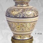 VASO CINESE TAVOLO DA TERRA ANFORA TRADIZIONE ARREDO COLLEZIONE ORO BLU 30 cm