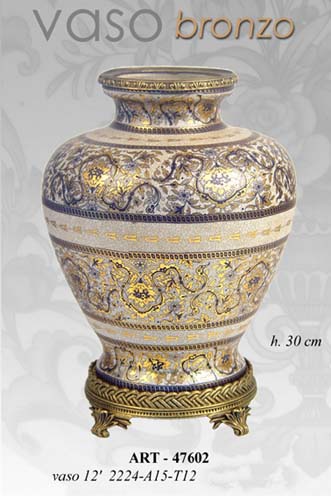 8025569047602 VASO CINESE TAVOLO DA TERRA ANFORA TRADIZIONE ARREDO COLLEZIONE ORO BLU 30 cm - immagine 1