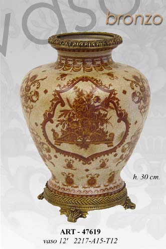 8025569047619 VASO CINESE TAVOLO DA TERRA ANFORA TRADIZIONE ARREDO COLLEZIONE ORO BRONZO 30 cm - immagine 1