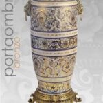 VASO CINESE TAVOLO DA TERRA ANFORA TRADIZIONE COLLEZIONE ORO BLU BRONZO 57 cm