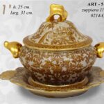 ZUPPIERA CENTROTAVOLA STILE ANTICO IMPERO ORO TONDA CON PIATTO PORCELLANA 31*h29