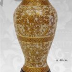 VASO CINESE TAVOLO DA TERRA ANFORA TRADIZIONE COLLEZIONE ORO DORATO BRONZO 46 cm