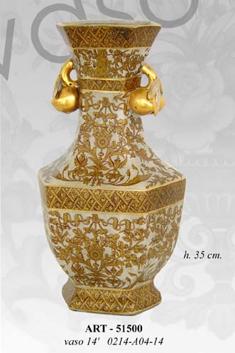 8025569051500 VASO CINESE ANFORA TAVOLO DA TERRA DISEGNO TRADIZIONE COLLEZIONE ORO BRONZO 35cm - immagine 1