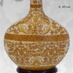 VASO CINESE BOTTIGLIA ANFORA TAVOLO DA TERRA DISEGNO COLLEZIONE ORO BRONZO 40cm