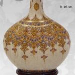 VASO CINESE BOTTIGLIA ANFORA TAVOLO DA TERRA DISEGNO COLLEZIONE ORO BRONZO 40 cm