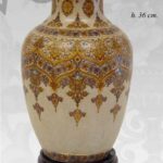 VASO CINESE TAVOLO CON BASE TERRA DISEGNO TRADIZIONE COLLEZIONE ORO BRONZO 36cm