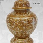VASO CINESE POUTICHE BASE DA TAVOLO TERRA COPERCHIO ORO BRONZO COLLEZIONE 41 cm