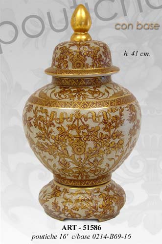 8025569051586 VASO CINESE POUTICHE BASE DA TAVOLO TERRA COPERCHIO ORO BRONZO COLLEZIONE 41 cm - immagine 1