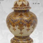 VASO CINESE POUTICHE BASE DA TAVOLO TERRA COPERCHIO ORO BRONZO COLLEZIONE 41 cm