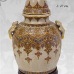 VASO CINESE POUTICHE BASE DA TAVOLO TERRA COPERCHIO ORO BRONZO COLLEZIONE 40cm