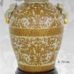 VASO CINESE TAVOLO CON BASE TERRA DISEGNO TRADIZIONE COLLEZIONE ORO BRONZO 33cm