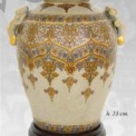 VASO CINESE TAVOLO CON BASE TERRA DISEGNO TRADIZIONE COLLEZIONE ORO BRONZO 33cm