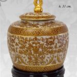 VASO CINESE POUTICHE BASE DA TAVOLO TERRA COPERCHIO ORO BRONZO COLLEZIONE 31 cm