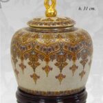 VASO CINESE POUTICHE BASE DA TAVOLO TERRA COPERCHIO ORO BRONZO COLLEZIONE 31 cm