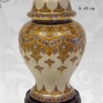 VASO CINESE POUTICHE BASE DA TAVOLO TERRA COPERCHIO ORO BRONZO COLLEZIONE 40 cm