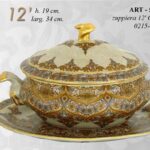 ZUPPIERA STIL ANTICO BAROCCO ORO VINTAGE ORIENTALE PORCELLANA OVALE PIATTO 34*19