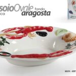 Vassoio piatto fondo portata pesce ovale aragosta mare ceramica rilievo 35 cm