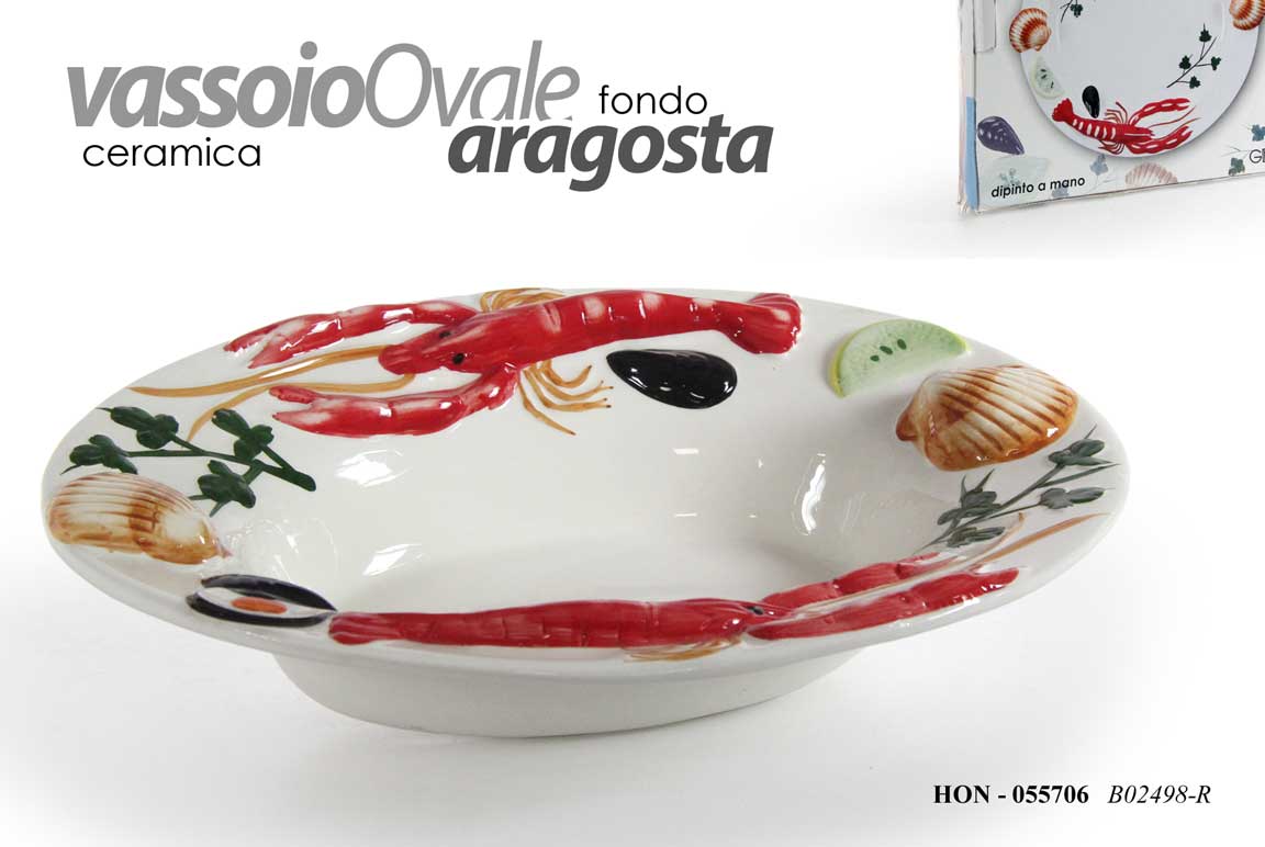 8025569055706 Vassoio piatto fondo portata pesce ovale aragosta mare ceramica rilievo 35 cm - immagine 1