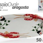 Vassoio piatto portata pesce ovale aragosta mare ceramica bianca rilievo 50*21