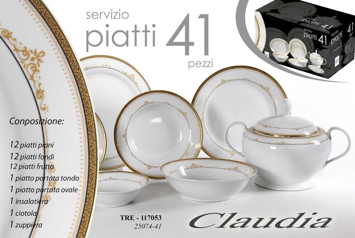 8025569117053 Servizio set piatti buffet lussuoso porcellana bordo oro classico rifinito 41 pz - immagine 1