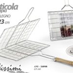 Graticola Griglia Doppia Barbecue Acciaio Cromato Camino MANICO LEGNO 35*23 cm